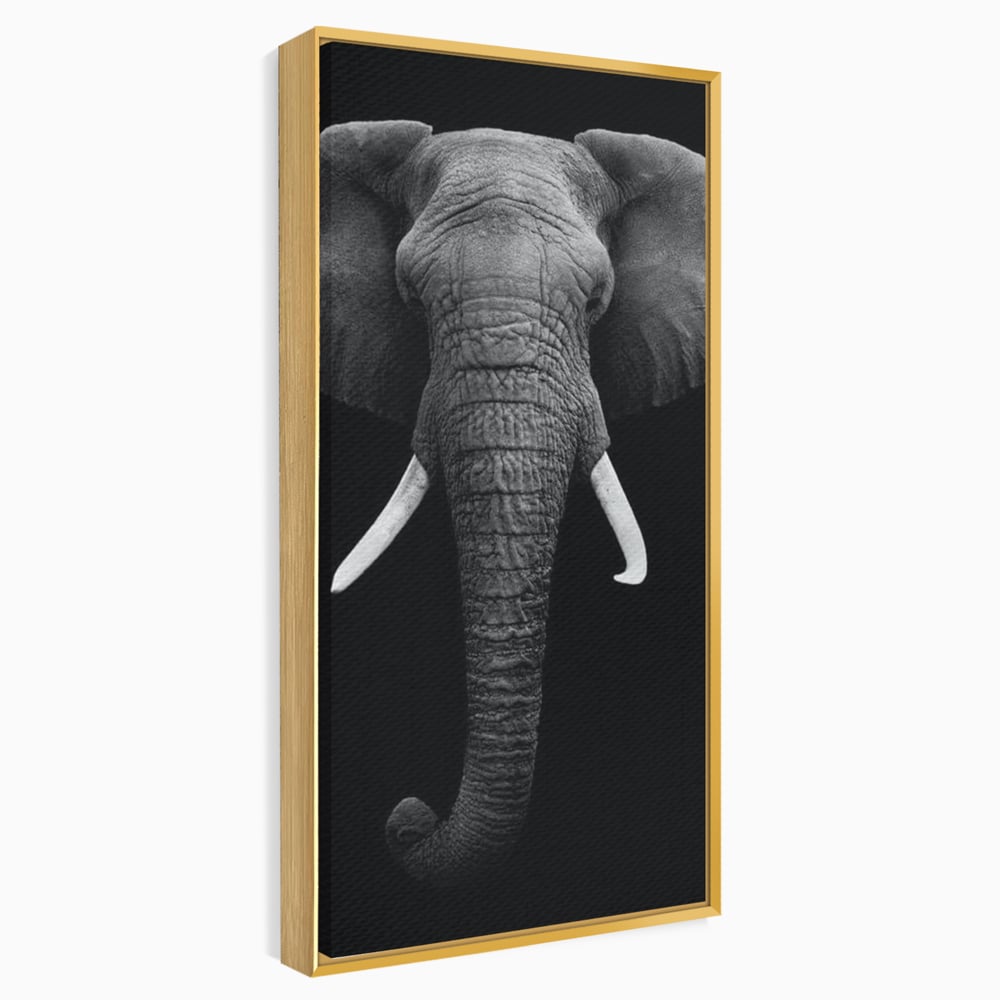 Tablou canvas cu tablou canvas cu cap de elefant, in rama de aluminiu auriu